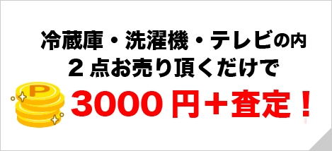 冷蔵庫・洗濯機・テレビの内2点お売り頂くだけで3000円＋査定！